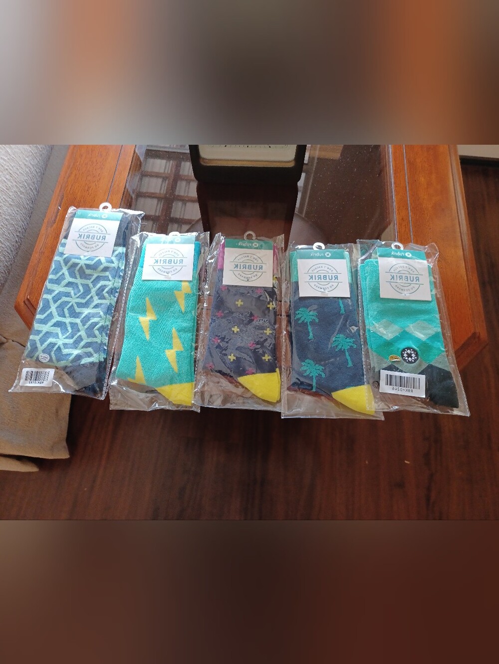 Men's Teal & Yellow Patterned Socks - Pack